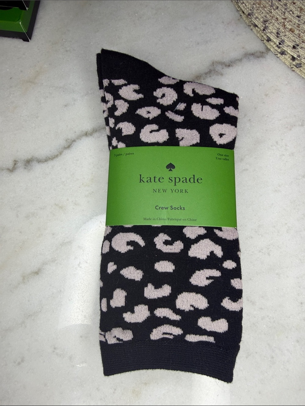 kate spade crew socks Black & Light Pink Leopard